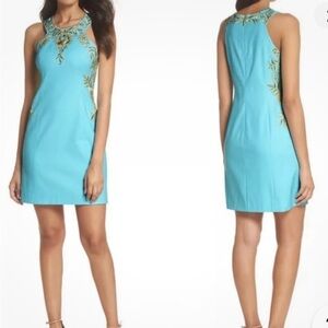 Lilly Pulitzer shift dress Turquoise and Gold size 4